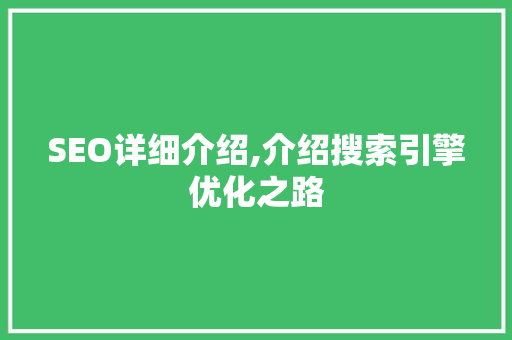 SEO详细介绍,介绍搜索引擎优化之路  第1张