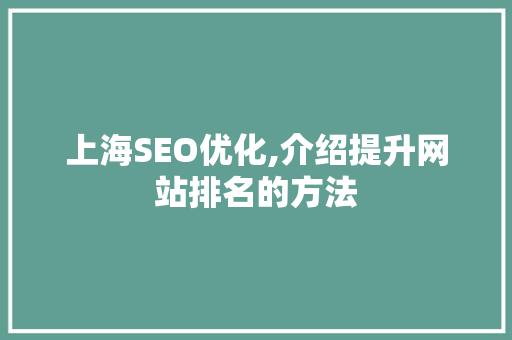 上海SEO优化,介绍提升网站排名的方法