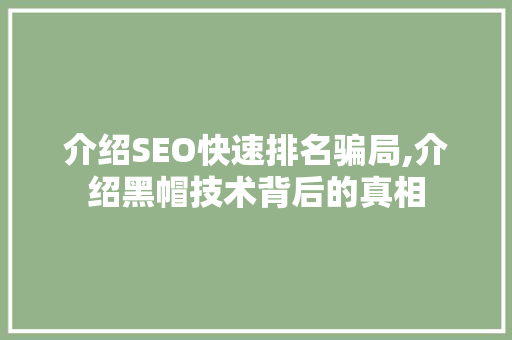 介绍SEO快速排名骗局,介绍黑帽技术背后的真相
