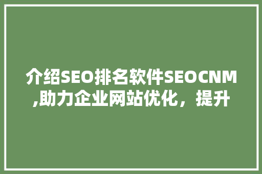 介绍SEO排名软件SEOCNM,助力企业网站优化，提升网络曝光度