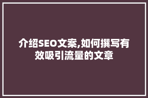 介绍SEO文案,如何撰写有效吸引流量的文章