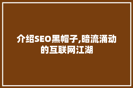 介绍SEO黑帽子,暗流涌动的互联网江湖