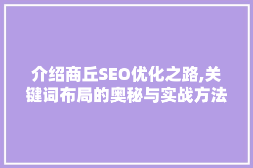 介绍商丘SEO优化之路,关键词布局的奥秘与实战方法
