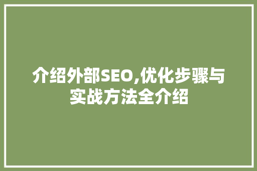 介绍外部SEO,优化步骤与实战方法全介绍