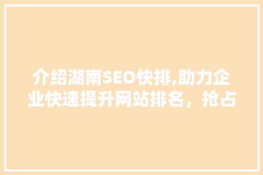 介绍湖南SEO快排,助力企业快速提升网站排名，抢占市场先机