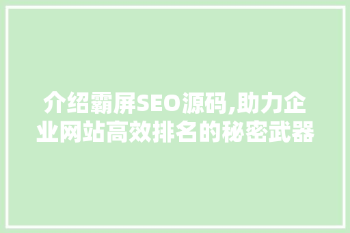 介绍霸屏SEO源码,助力企业网站高效排名的秘密武器