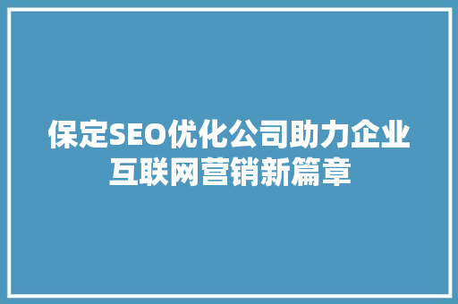 保定SEO优化公司助力企业互联网营销新篇章