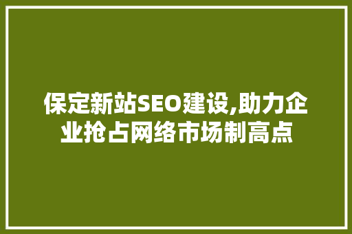 保定新站SEO建设,助力企业抢占网络市场制高点