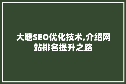 大塘SEO优化技术,介绍网站排名提升之路
