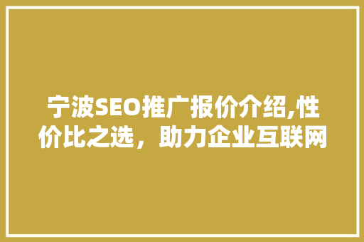 宁波SEO推广报价介绍,性价比之选，助力企业互联网营销