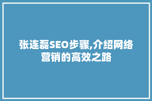 张连磊SEO步骤,介绍网络营销的高效之路