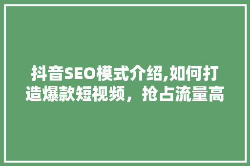 抖音SEO模式介绍,如何打造爆款短视频，抢占流量高地