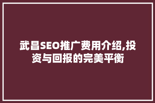 武昌SEO推广费用介绍,投资与回报的完美平衡