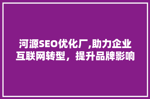 河源SEO优化厂,助力企业互联网转型，提升品牌影响力