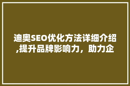 迪奥SEO优化方法详细介绍,提升品牌影响力，助力企业腾飞
