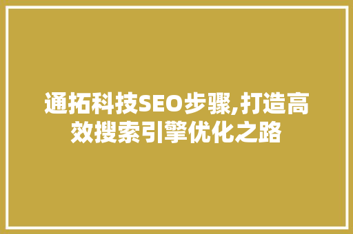 通拓科技SEO步骤,打造高效搜索引擎优化之路