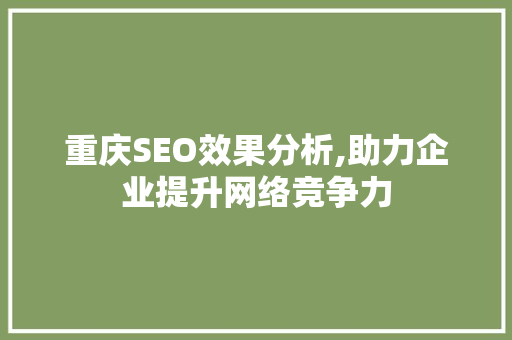 重庆SEO效果分析,助力企业提升网络竞争力