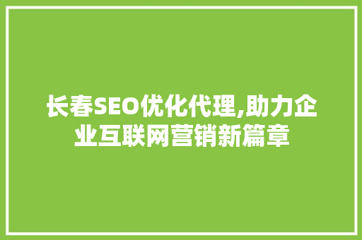 长春SEO优化代理,助力企业互联网营销新篇章