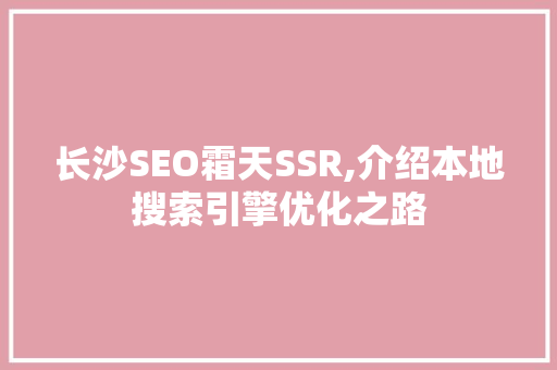 长沙SEO霜天SSR,介绍本地搜索引擎优化之路