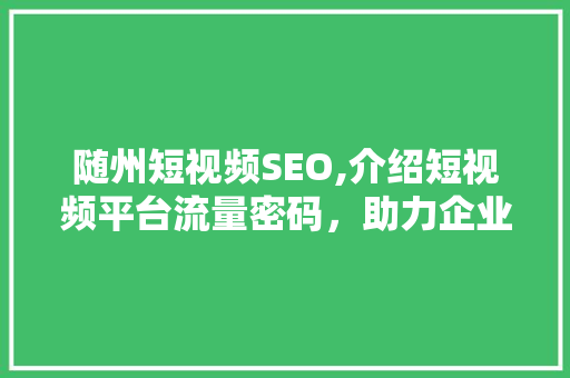 随州短视频SEO,介绍短视频平台流量密码，助力企业品牌崛起