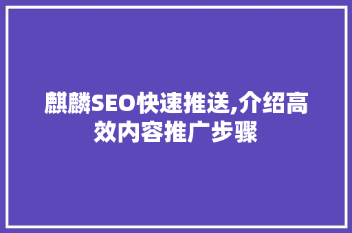 麒麟SEO快速推送,介绍高效内容推广步骤