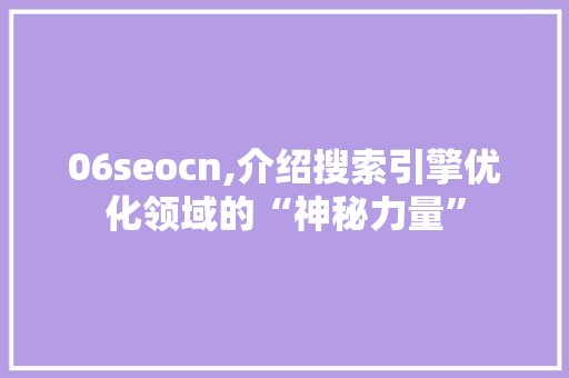 06seocn,介绍搜索引擎优化领域的“神秘力量”