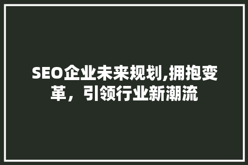 SEO企业未来规划,拥抱变革，引领行业新潮流