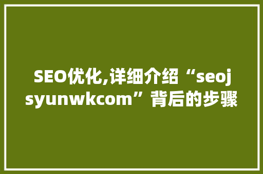 SEO优化,详细介绍“seojsyunwkcom”背后的步骤与方法