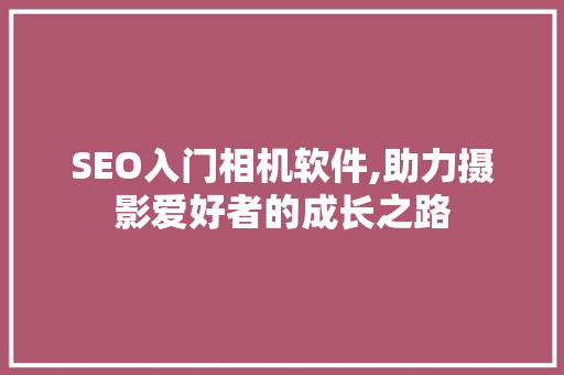 SEO入门相机软件,助力摄影爱好者的成长之路