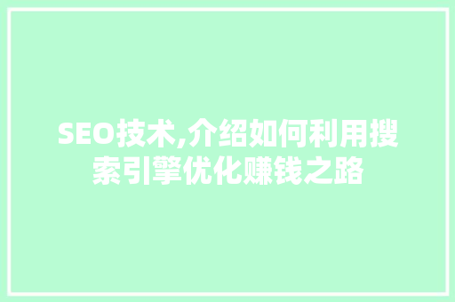 SEO技术,介绍如何利用搜索引擎优化赚钱之路