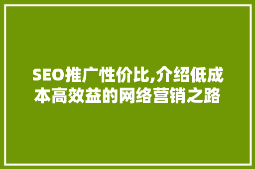 SEO推广性价比,介绍低成本高效益的网络营销之路