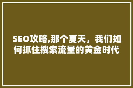 SEO攻略,那个夏天，我们如何抓住搜索流量的黄金时代