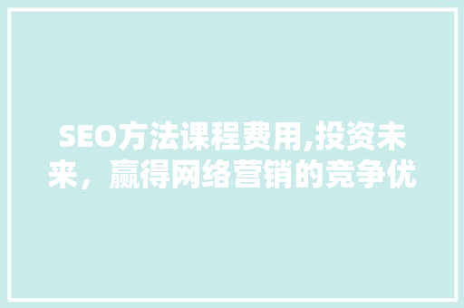SEO方法课程费用,投资未来，赢得网络营销的竞争优势