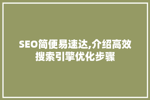 SEO简便易速达,介绍高效搜索引擎优化步骤