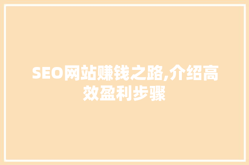 SEO网站赚钱之路,介绍高效盈利步骤