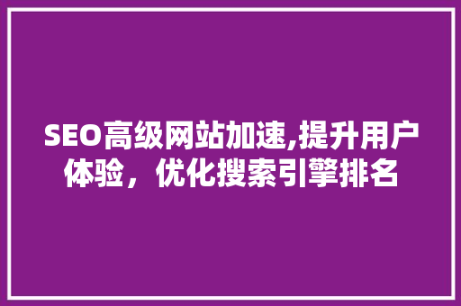 SEO高级网站加速,提升用户体验，优化搜索引擎排名