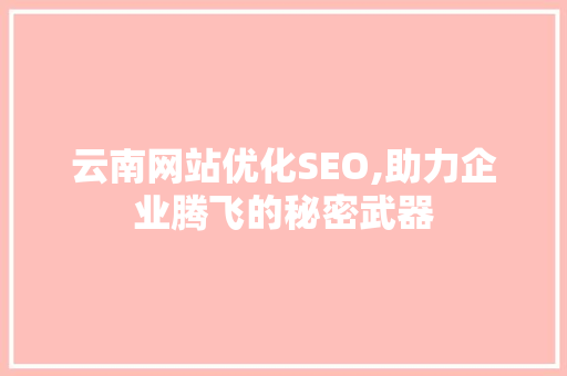 云南网站优化SEO,助力企业腾飞的秘密武器