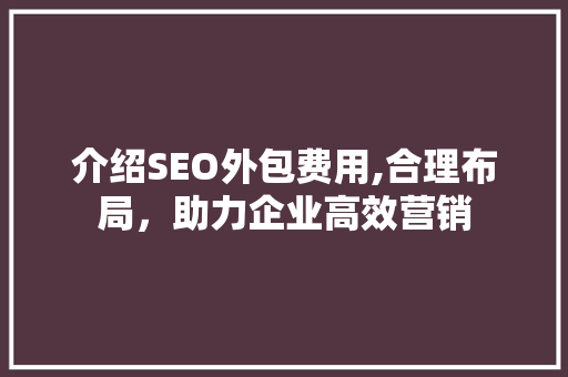 介绍SEO外包费用,合理布局，助力企业高效营销