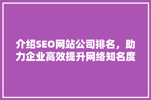 介绍SEO网站公司排名，助力企业高效提升网络知名度