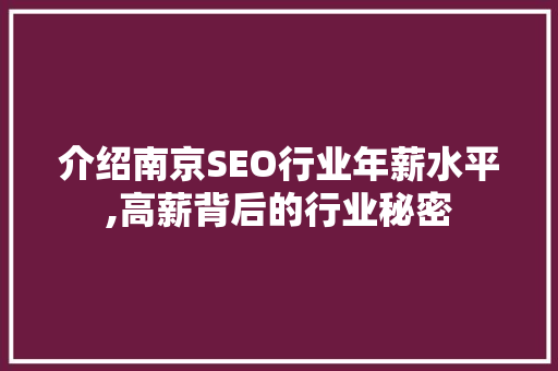 介绍南京SEO行业年薪水平,高薪背后的行业秘密