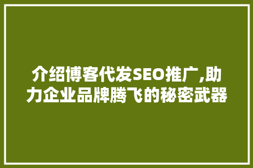 介绍博客代发SEO推广,助力企业品牌腾飞的秘密武器