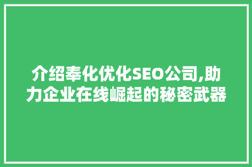 介绍奉化优化SEO公司,助力企业在线崛起的秘密武器