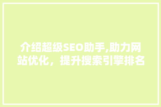 介绍超级SEO助手,助力网站优化，提升搜索引擎排名的秘密武器