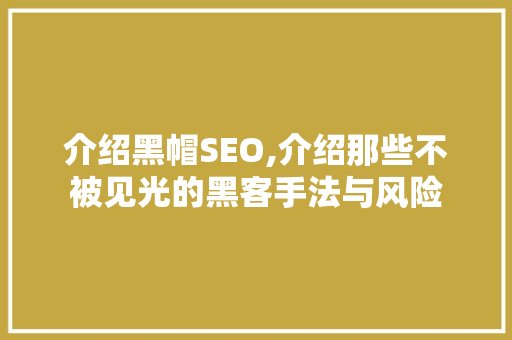 介绍黑帽SEO,介绍那些不被见光的黑客手法与风险