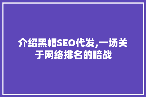 介绍黑帽SEO代发,一场关于网络排名的暗战