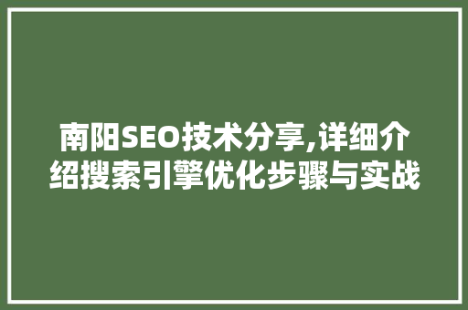 南阳SEO技术分享,详细介绍搜索引擎优化步骤与实战方法