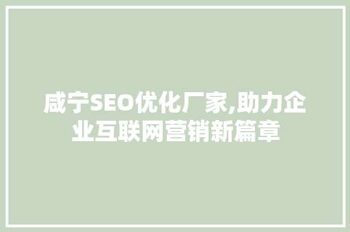 咸宁SEO优化厂家,助力企业互联网营销新篇章