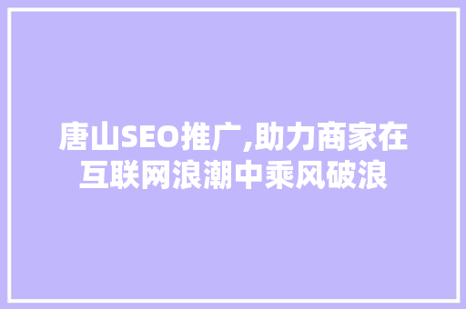 唐山SEO推广,助力商家在互联网浪潮中乘风破浪