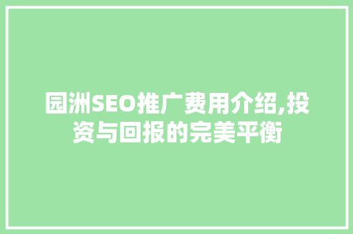 园洲SEO推广费用介绍,投资与回报的完美平衡