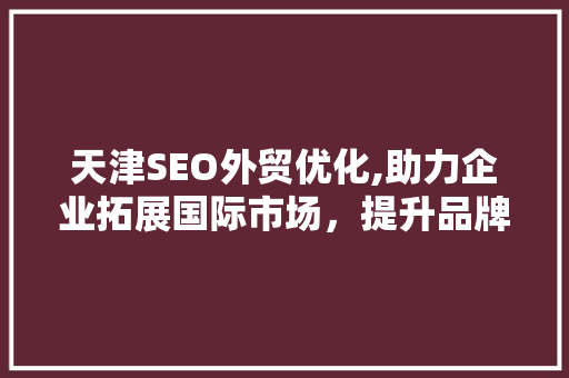 天津SEO外贸优化,助力企业拓展国际市场，提升品牌影响力